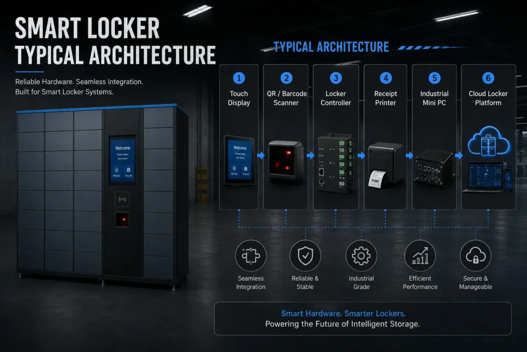 Smart Locker Hardware Solutions with Embedded Kiosk Printer and Industrial Controller
