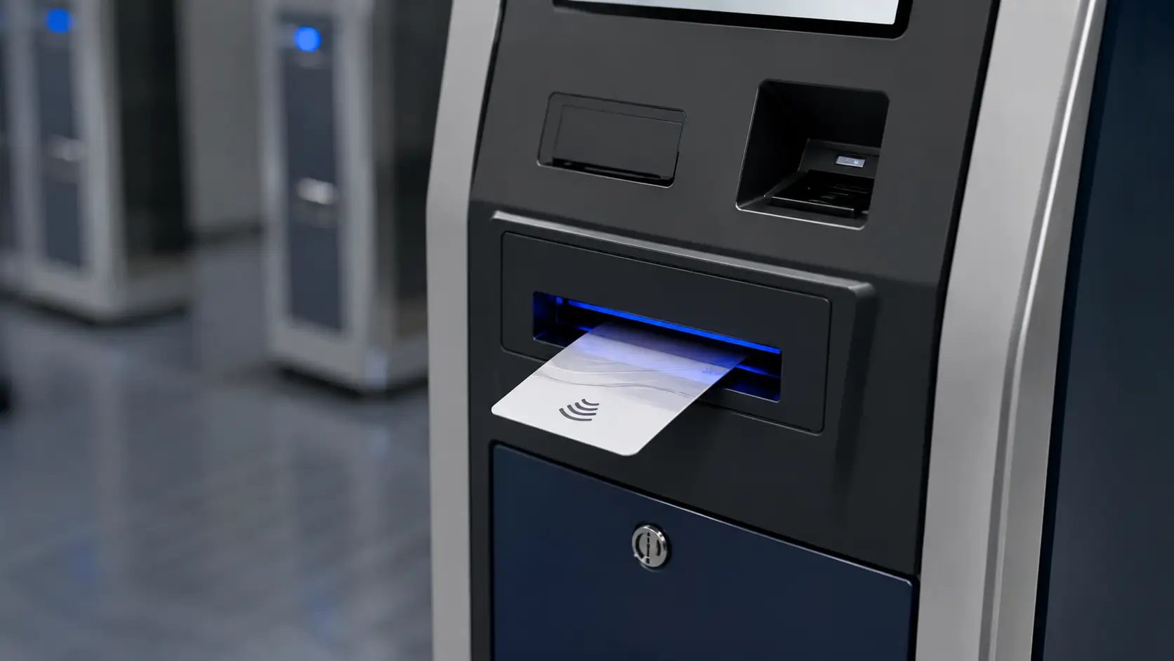 Motorized card dispenser integrated into a self-service kiosk for automatic card issuance