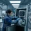 Technician performing preventive maintenance on motorized card dispenser inside self-service kiosk system
