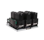 Industrial six-cassette RFID card dispenser rear view showing card box modules and mechanical structure for kiosk integration