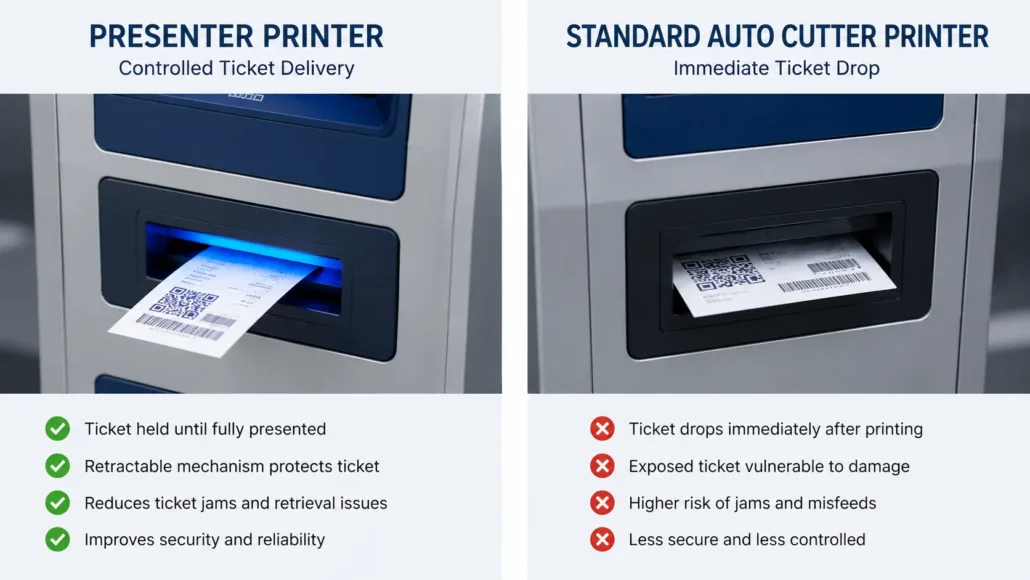 Presenter printer versus auto cutter printer for ticket vending machines