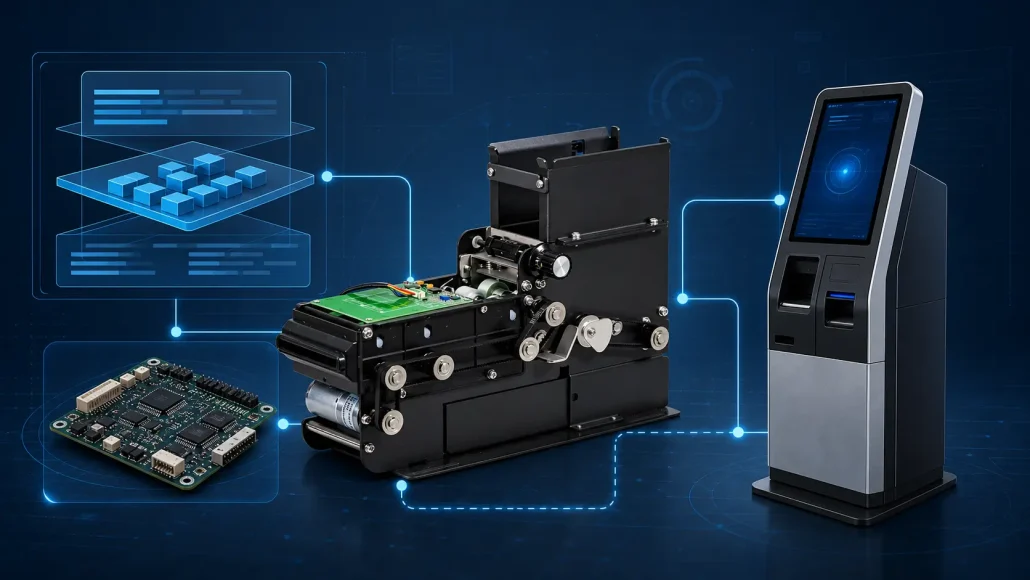 Card dispenser system architecture with SDK and kiosk integration workflow