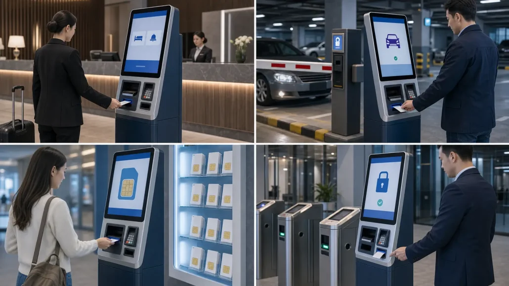 Card dispenser applications in hotel parking telecom and access control systems