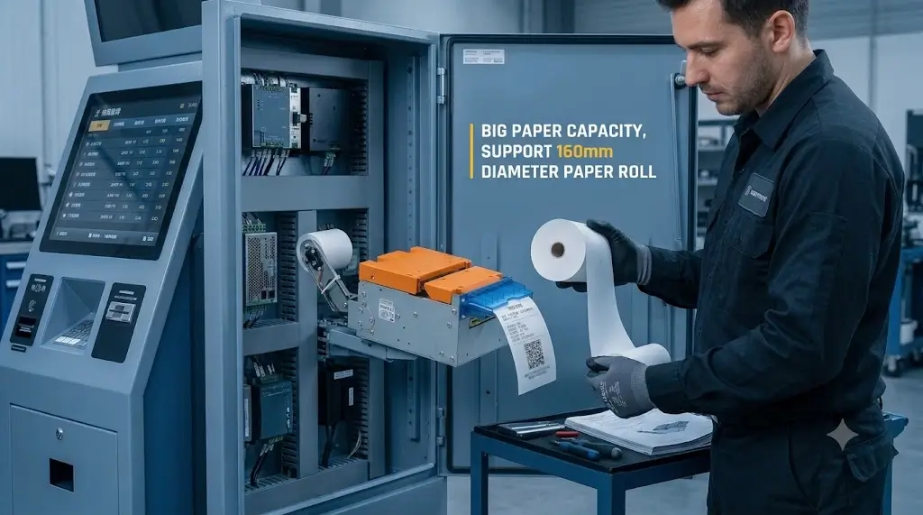Sports betting kiosk printer maintenance access and paper roll replacement