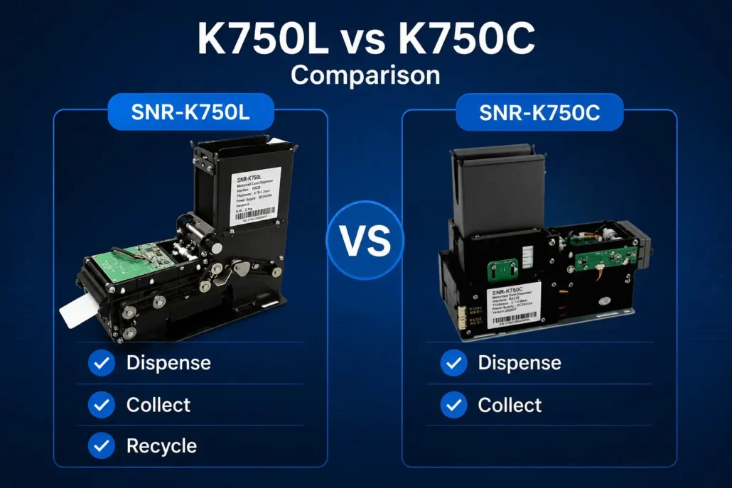 Comparison chart between SNR-K750L hotel card dispenser module and K750C