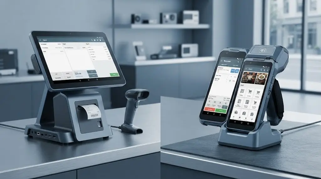 Comparison between countertop Android POS terminal and handheld POS terminal for different business workflows