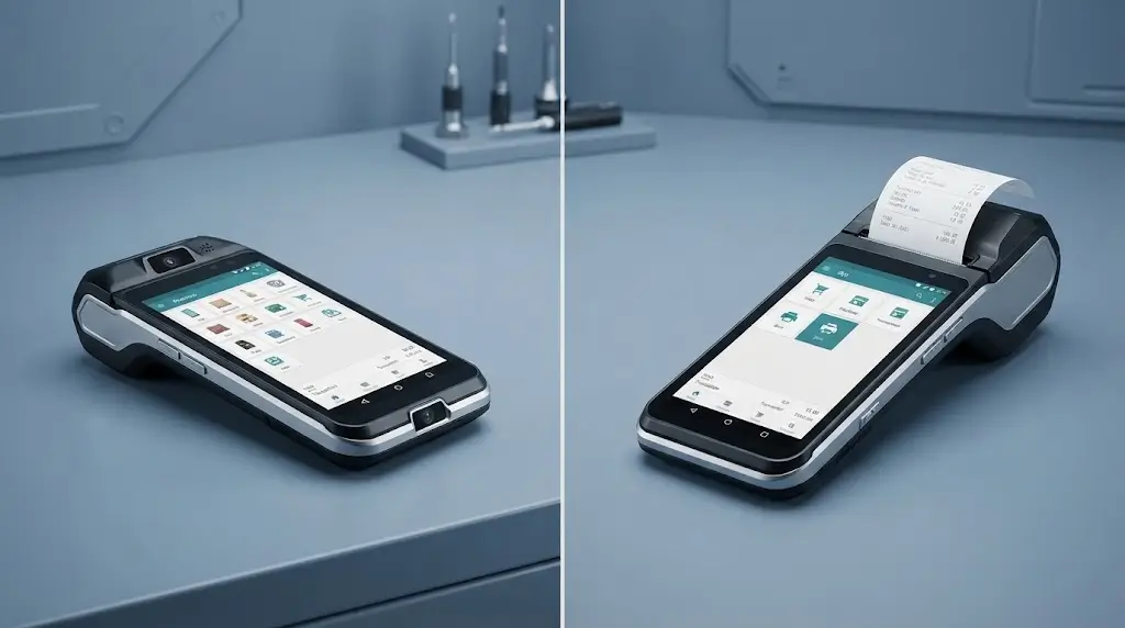 Comparison of handheld Android POS terminal with integrated printer and mobile POS without printer
