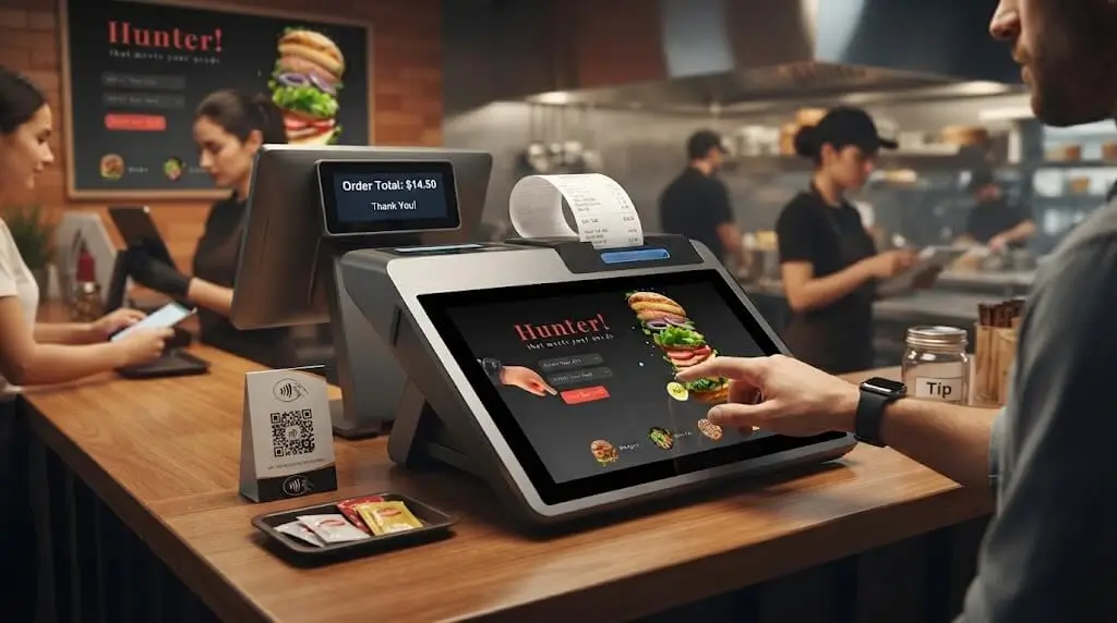 SNR-Z100 desktop Android POS terminal with customer display and thermal printer