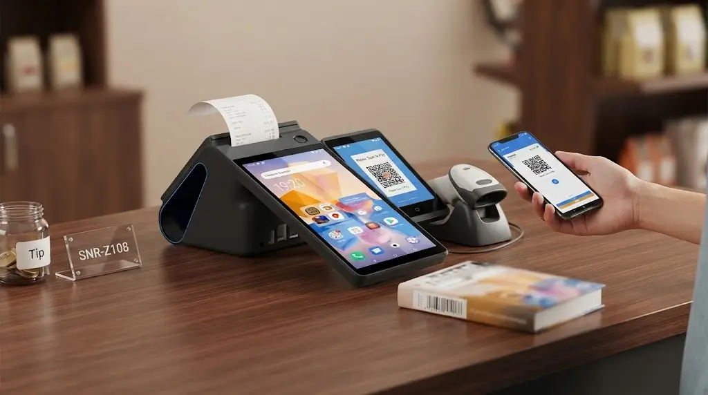 SNR-Z108 dual screen Android POS terminal with barcode scanner and thermal printer