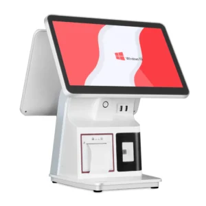 Desktop POS terminal with built-in printer and QR scanner for retail and restaurant